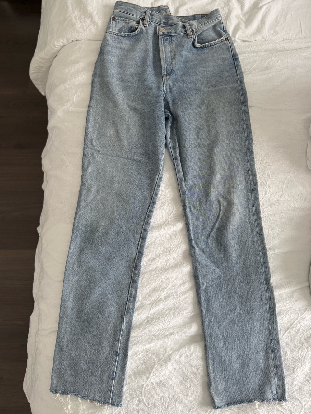 AGOLDE Criss Cross Straight Leg Jeans in Light Blue Wash